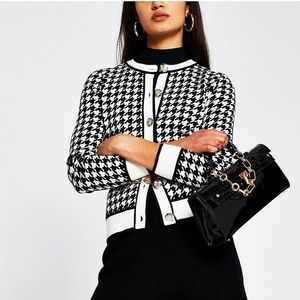 Black dogtooth gold button detail cardigan